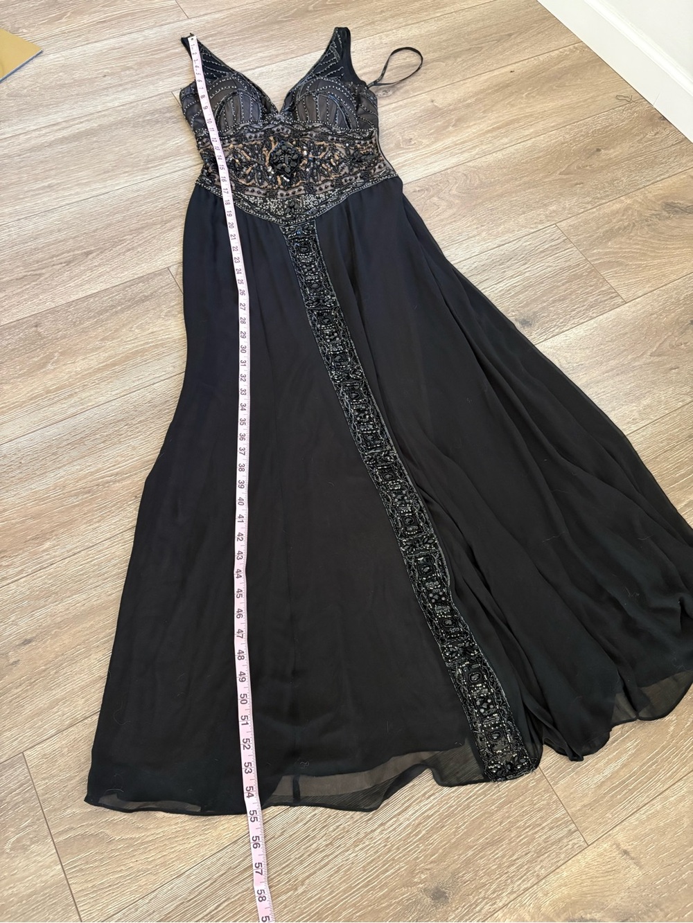 Sue Wong Black Beaded V-Neck Prom Gown - Picture 7 of 12